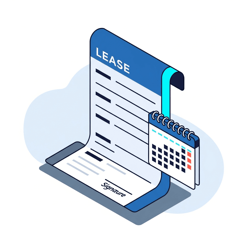 Stylized lease document with calendar and signature line